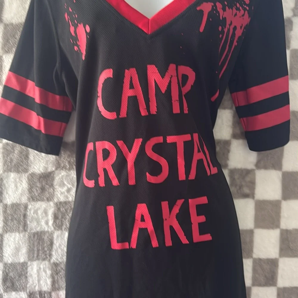 Friday the 13 Adult Jason Hockey V Neck Maxi Short Sleeve Dress Size L/Large - Picture 5 of 9